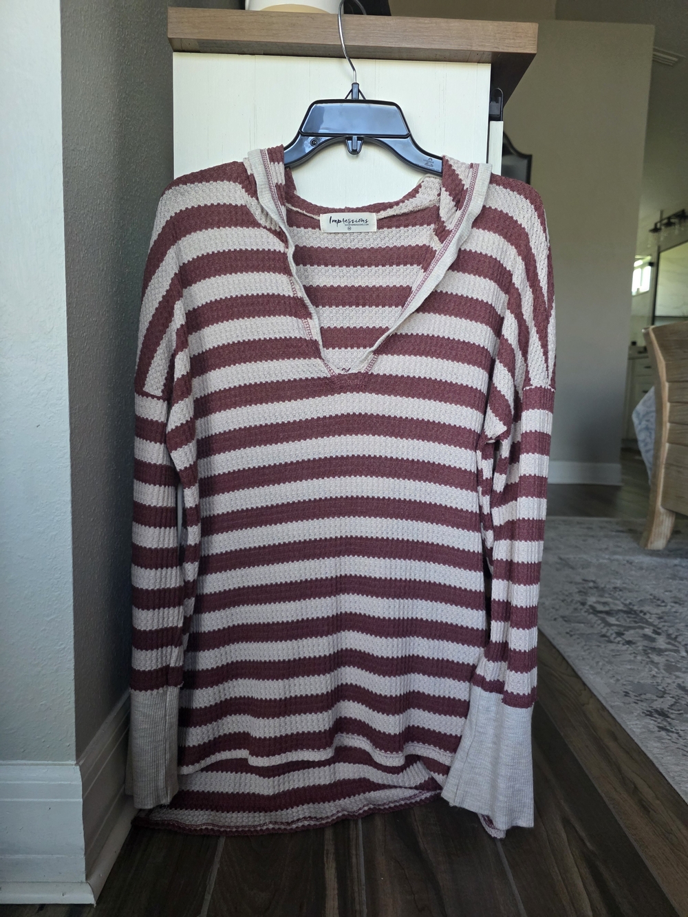 Impressions Striped Knit Top - Mauve & Cream